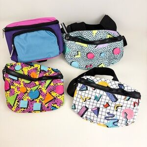 Retro Party Set of 4 Geometric Print 80’s/90’s Fanny Pack Waist Bags NWOT Unisex